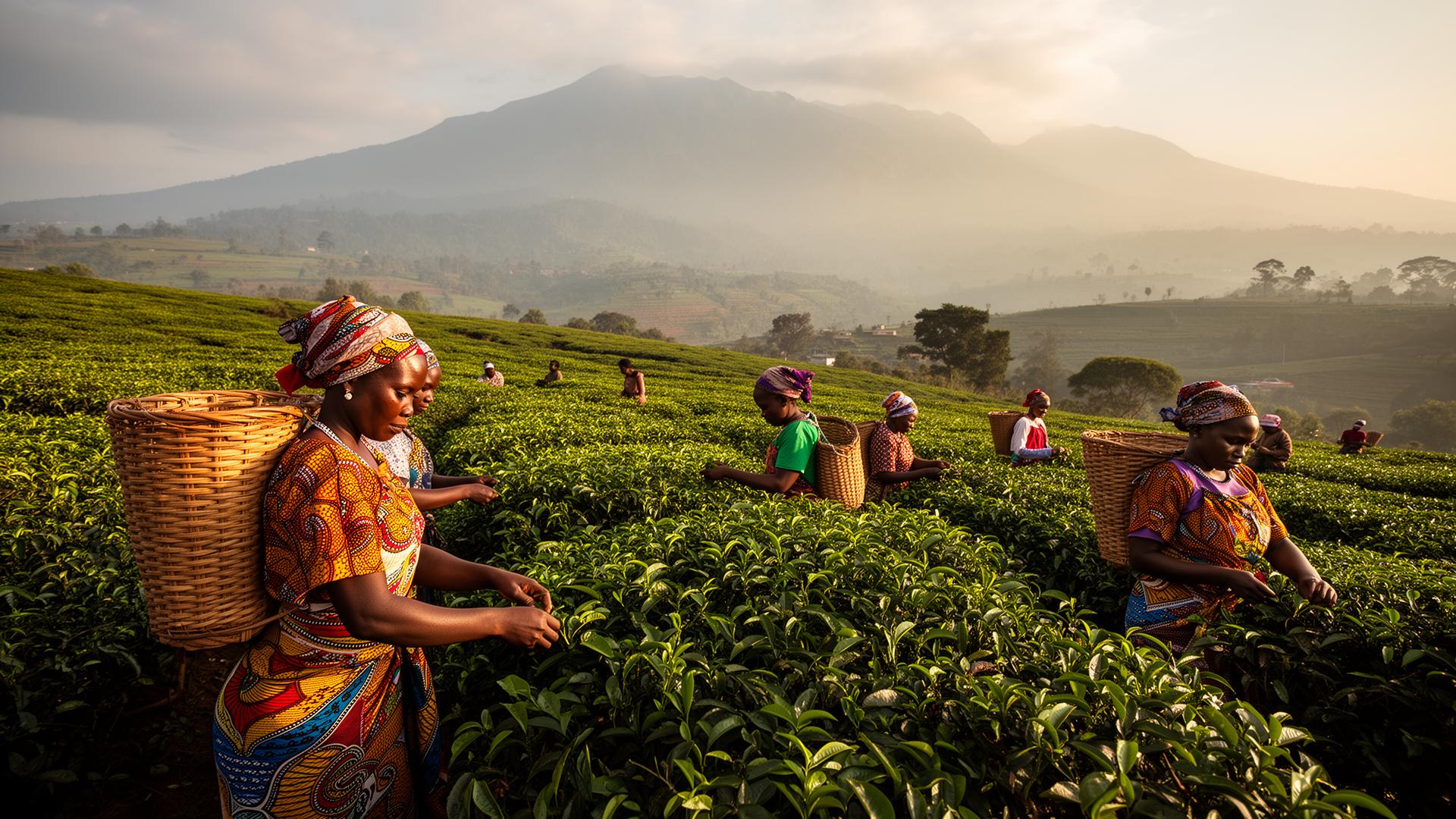 Tea pickers on the green ridges of Murang'a